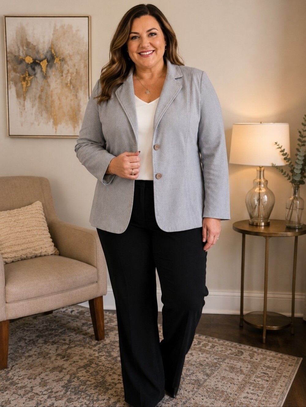 Larry Levine Woman Stretch Gray Blazer Jacket Size 14W Career Office Plus